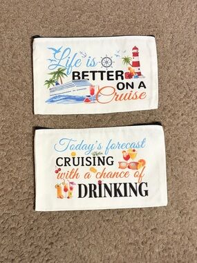 Cruise Ship canvas zip make up bag organizer